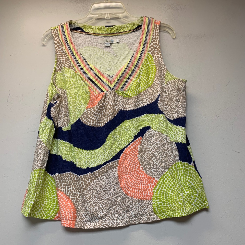 Boden Sleeveless V-Neck Top Womens 12 Multi-Color Cotton Abstract WL719